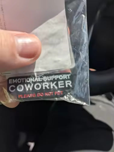 Emotional Support Coworker pin in its packaging